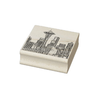 Minimalist Black and White Seattle Skyline Stämpel