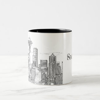 Minimalist Black and White Seattle Skyline Två-Tonad Mugg