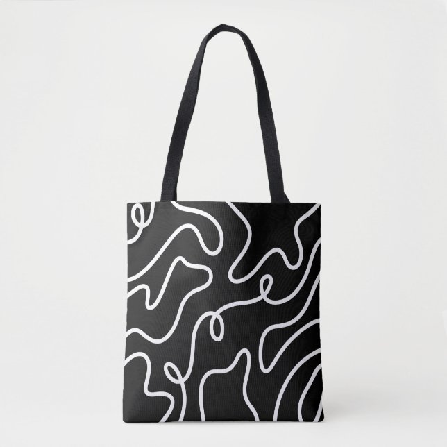 Minimalist Black and White Wavy Line Art  Tygkasse (Framsida)