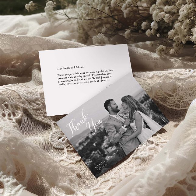 Minimalist Black and White Wedding Photo Tack Kort (Skapare uppladdad)