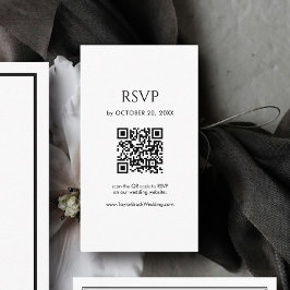 Minimalist Black and White Wedding RSVP QR Code Tilläggskort
