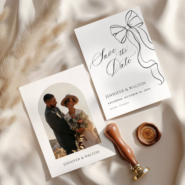 Minimalist Black Bow Save The Date Inbjudningar (Skapare uppladdad)