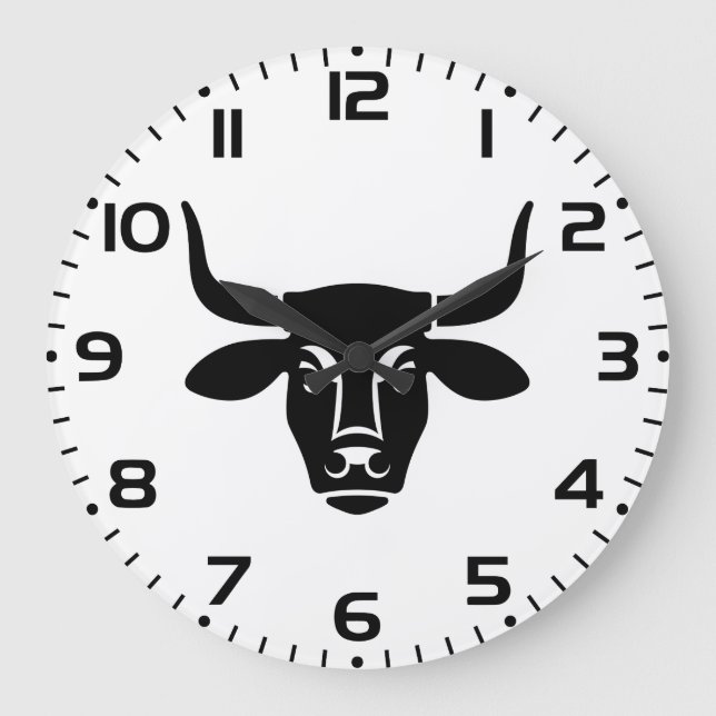 Minimalist Black Bull Head Ox Silhouette Stor Klocka (Framsida)