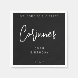 Minimalist Black Calligraphic 30th Birthday Party Pappersservett