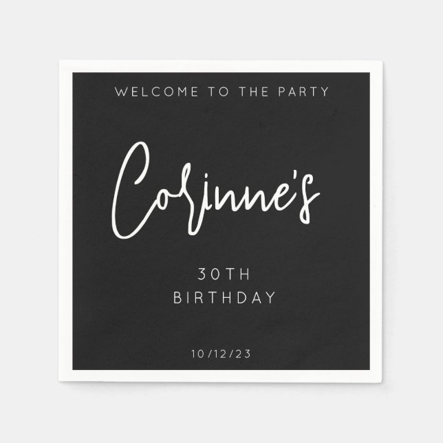 Minimalist Black Calligraphic 30th Birthday Party Pappersservett (Framsidan)