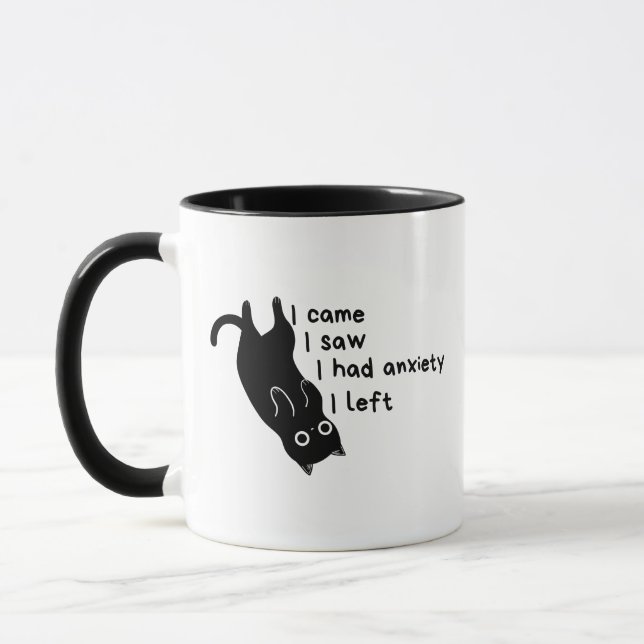 Minimalist Black Cat Anxiety Funny Introvertert Mugg (Vänster)