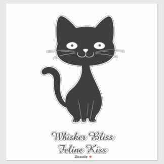 Minimalist Black Cat Cartoon Funny Cat Illustratio Klistermärken