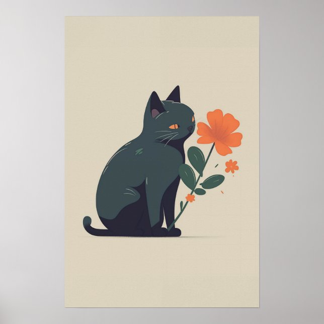 Minimalist Black Cat Flower  Poster (Framsidan)