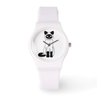 Minimalist Black Cat Illustration White Watch Armbandsur