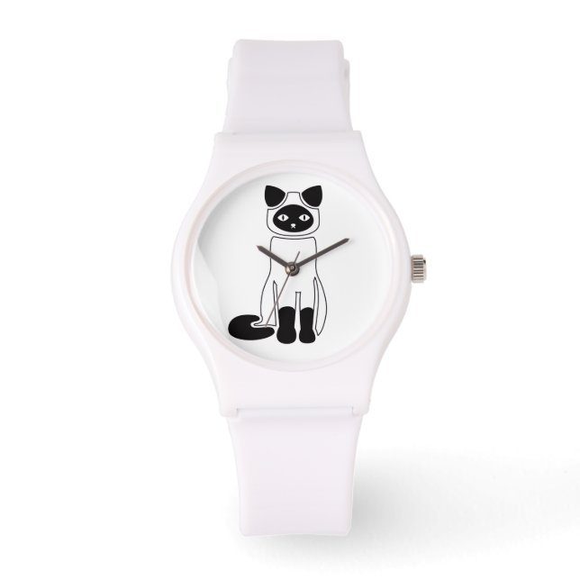 Minimalist Black Cat Illustration White Watch Armbandsur (Framsida)