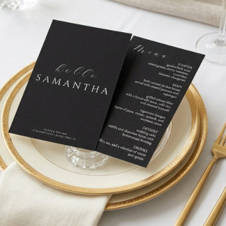 Minimalist Black Elegant Guest Place card and Meny