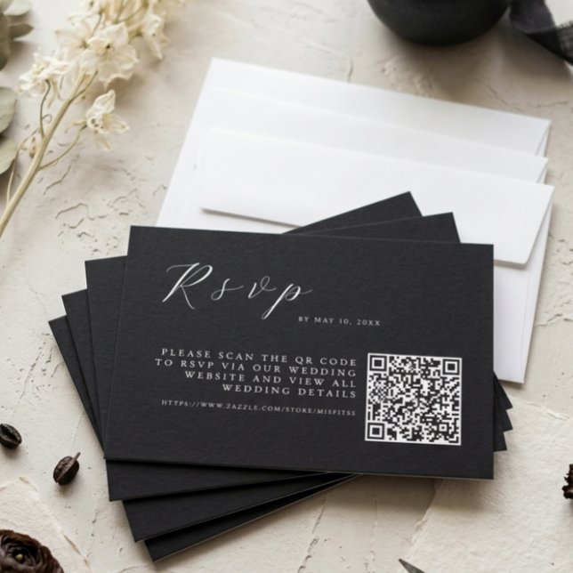 Minimalist Black Elegant Wedding w QR Code OSA Kort (Skapare uppladdad)
