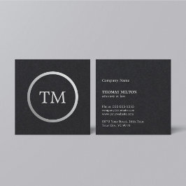 Minimalist Black Faux Silver Monogram Attorney Fyrkantigt Visitkort