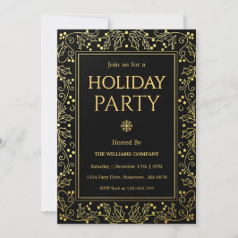 Minimalist Black & Gold Holiday Gathering Inbjudningar