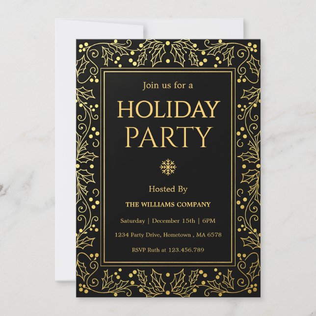 Minimalist Black & Gold Holiday Gathering Inbjudningar (Framsida)