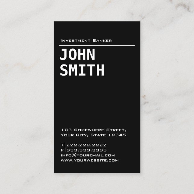 Minimalist Black Investment Banker Visitkort (Framsida)