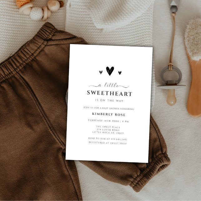 Minimalist Black Little Baby Shower Inbjudningar (Minimalist Black Little Sweetheart Baby Shower Invitation)