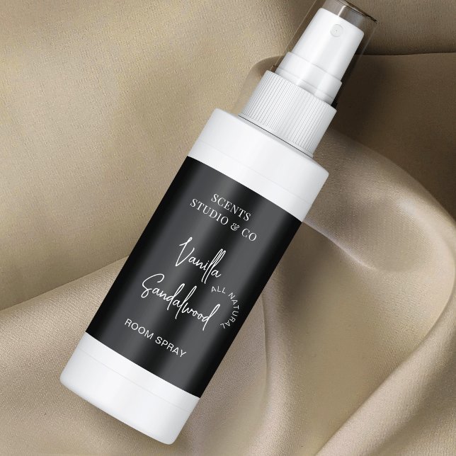 Minimalist Black Luft Freshener Mist Spray Flaska Fraktsedel (Elegant black spray bottle labels with space for your business details, product name and ingredients)