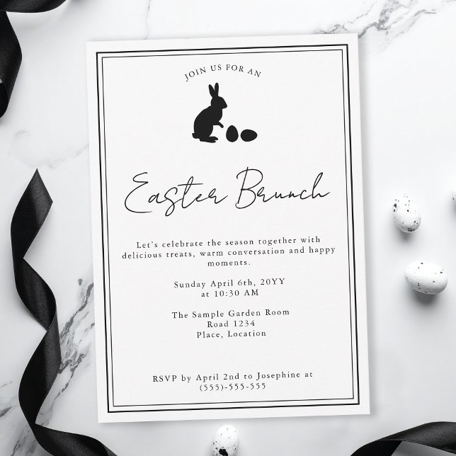 Minimalist Black On White Bunny Easter Brunch Inbjudningar (Skapare uppladdad)