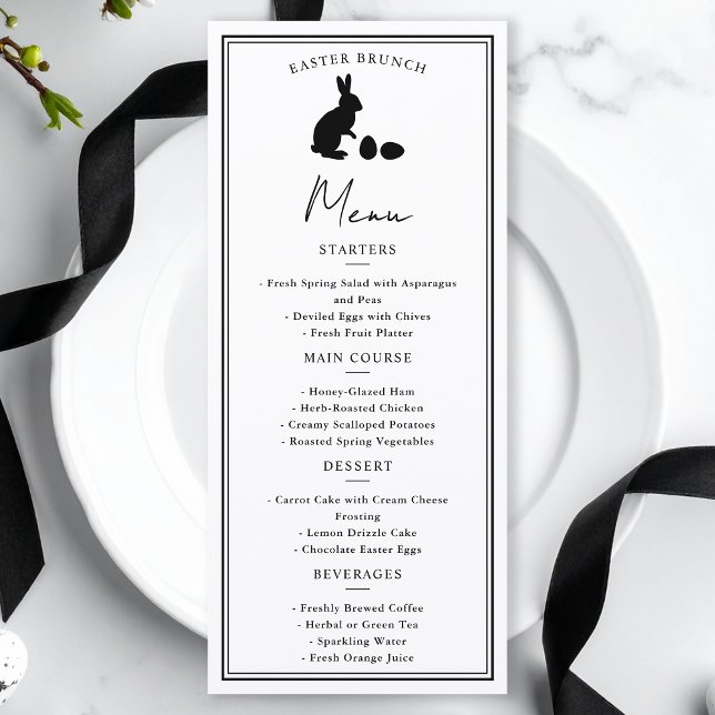 Minimalist Black On White Bunny Modern Easter Menu Meny (Skapare uppladdad)