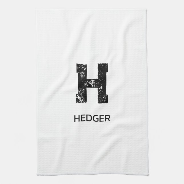 MINIMALIST BLACK ONE LETTER MONOGRAM NAME WHITE KÖKSHANDDUK (Vertikal)