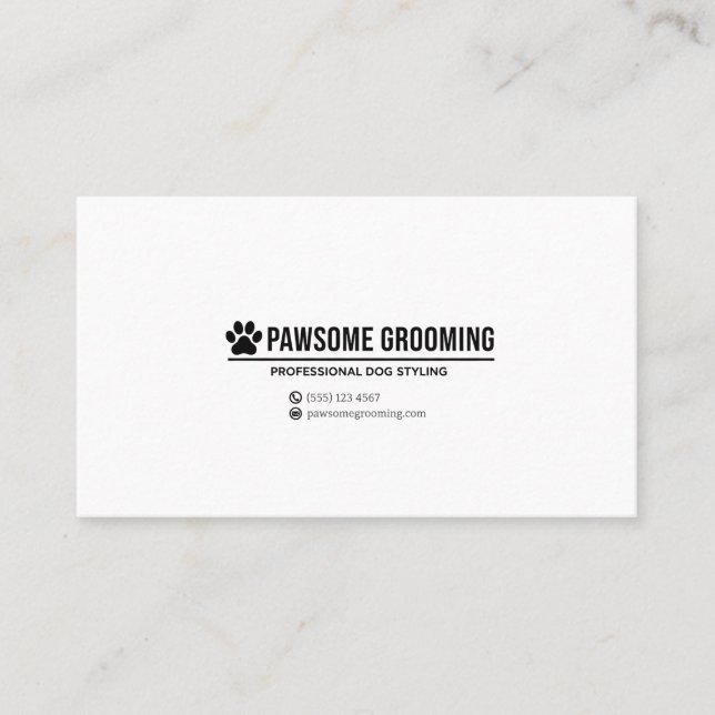 Minimalist Black Paw Logo Professional Dog Groomin Visitkort (Framsida)