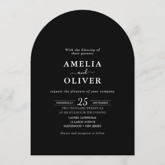 Minimalist Black QR Arch All-In-One Modern Elegant Inbjudningar