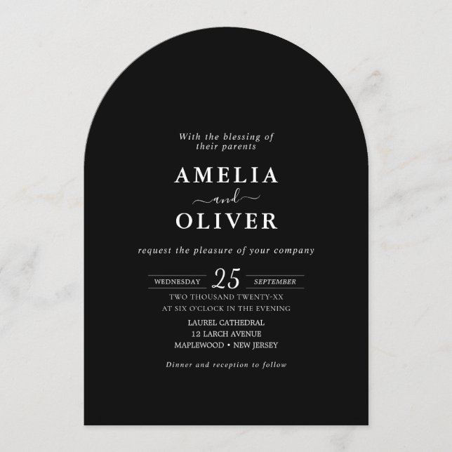 Minimalist Black QR Arch All-In-One Modern Elegant Inbjudningar (Framsida)