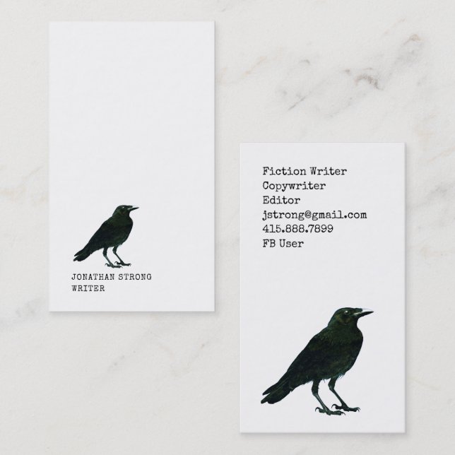 Minimalist Black Raven Writer Visitkort (Fram/baksida)