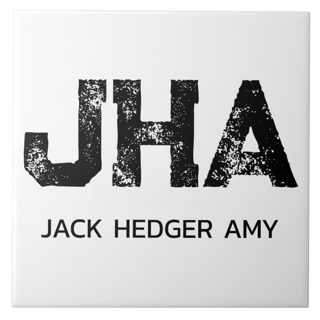 MINIMALIST BLACK THREE LETTER MONOGRAM NAME WHITE KAKELPLATTA (Framsidan)