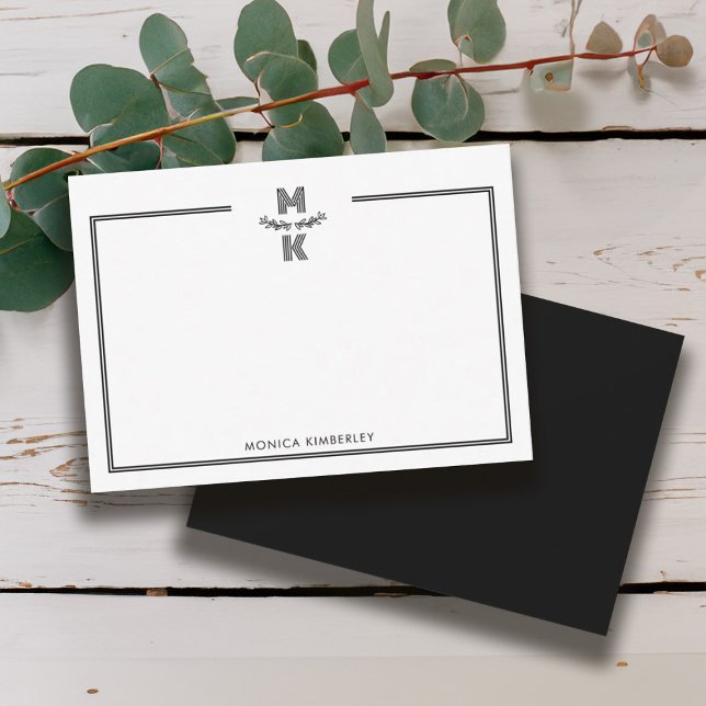 Minimalist Black Two Border Monogram Note Card Anteckningskort (Minimalist Black Two Border Monogram Note Card)