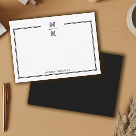 Minimalist Black Two Border Monogram Note Card Anteckningskort