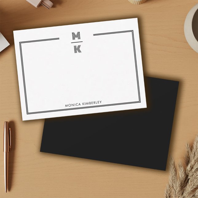 Minimalist Black Two Border Monogram Note Card Anteckningskort (Minimalist Black Two Border Monogram Note Card)