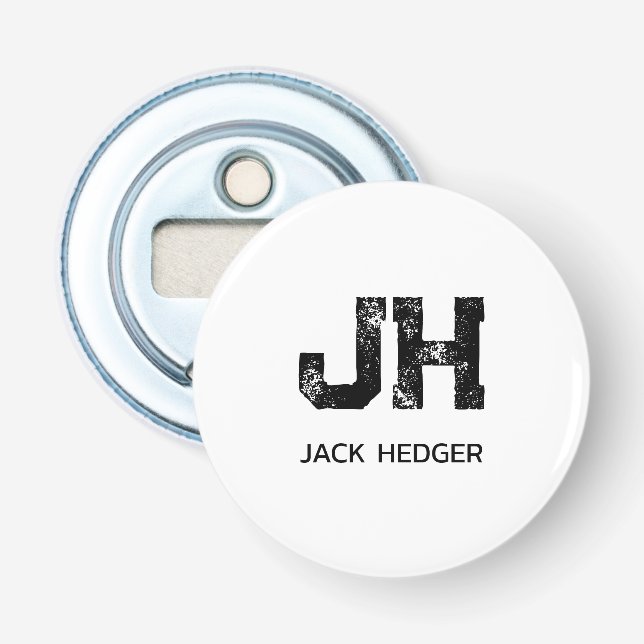 MINIMALIST BLACK TWO LETTER MONOGRAM NAME WHITE FLASKÖPPNARE (Framsidan)