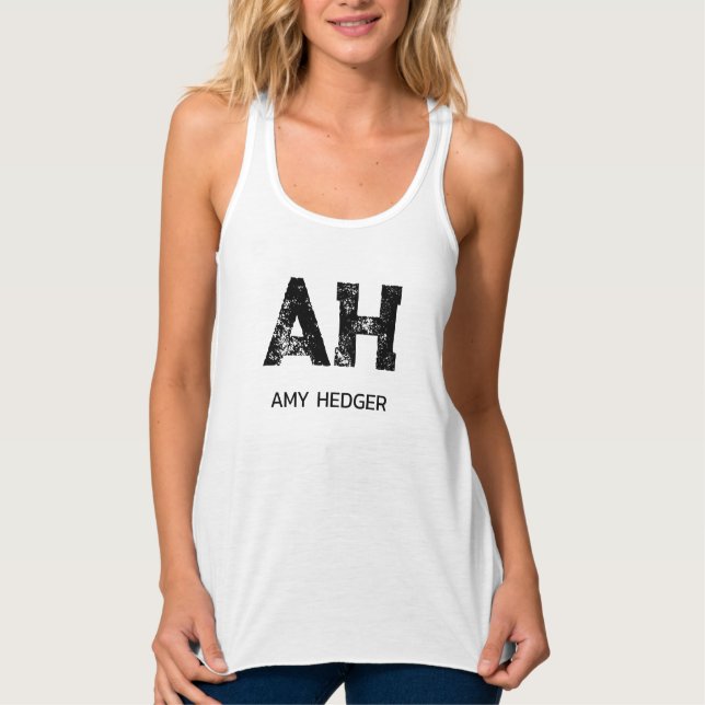 MINIMALIST BLACK TWO LETTER MONOGRAM NAME WHITE LINNE MED RACERBACK  (Framsida)
