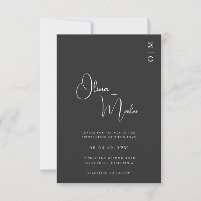  Minimalist Black Wedding QR code Invitation card Inbjudningar (Framsida)