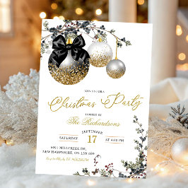 Minimalist Black White and Gold Christmas Party Inbjudningar