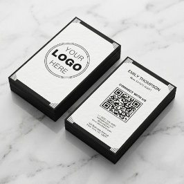 Minimalist Black White Art Deco Logo QR Code Visitkort