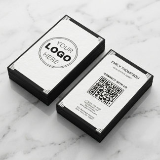 Minimalist Black White Art Deco Logo QR Code Visitkort