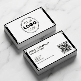 Minimalist Black White Art Deco Logo QR Code Visitkort
