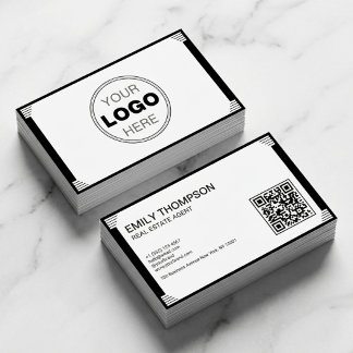 Minimalist Black White Art Deco Logo QR Code Visitkort