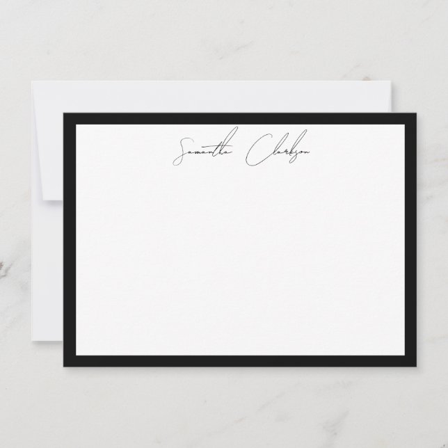 Minimalist Black & White Border Handwritten Script Anteckningskort (Framsida)