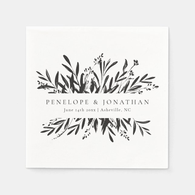 Minimalist Black White Botanical Custom Wedding  Pappersservett (Framsidan)