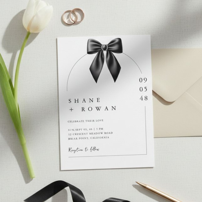 Minimalist Black & White Bow Wedding Invitation  Inbjudningar (Skapare uppladdad)