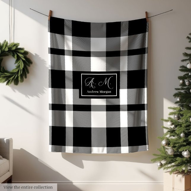 Minimalist Black White Checkered Blanket for Men Fleecefilt (Minimalist Black White Checkered Blanket for Men)