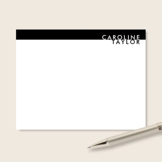 Minimalist Black & White Custom Name Stationery Anteckningskort (Skapare uppladdad)