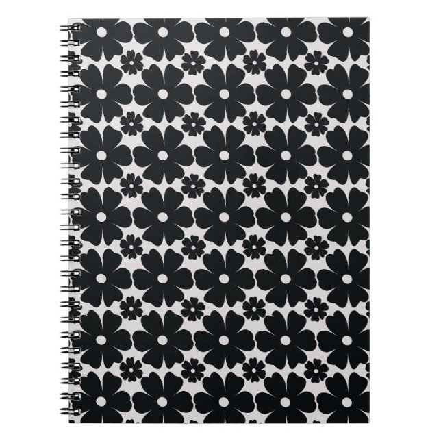 Minimalist black & white daisy pattern anteckningsbok (Framsidan)