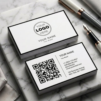 Minimalist Black White Modern QR Code Logo Visitkort