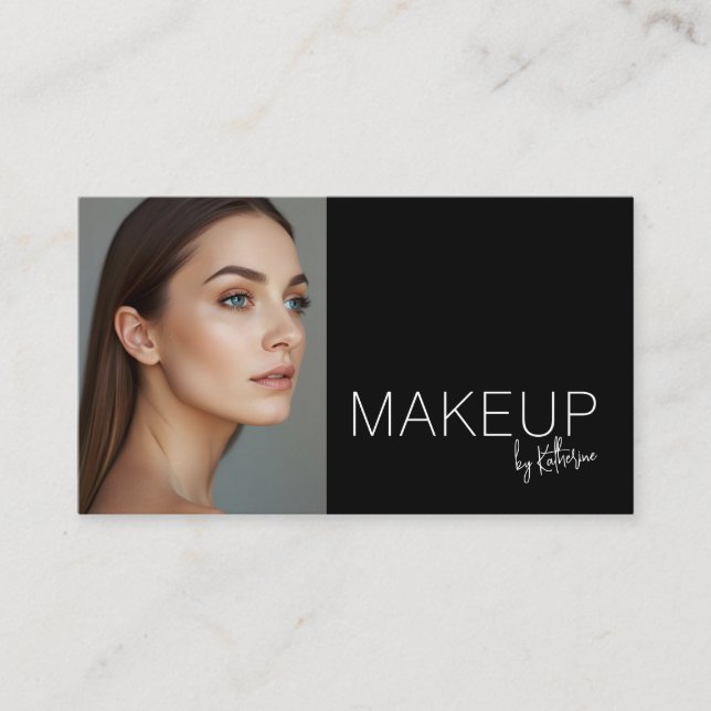 Minimalist Black White Photo Makeup Business Card Visitkort (Framsida)