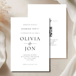Minimalist Black White QR Code Wedding Evening Inbjudningar